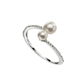 Double Pearl Ring With Micro pave CZ Shank